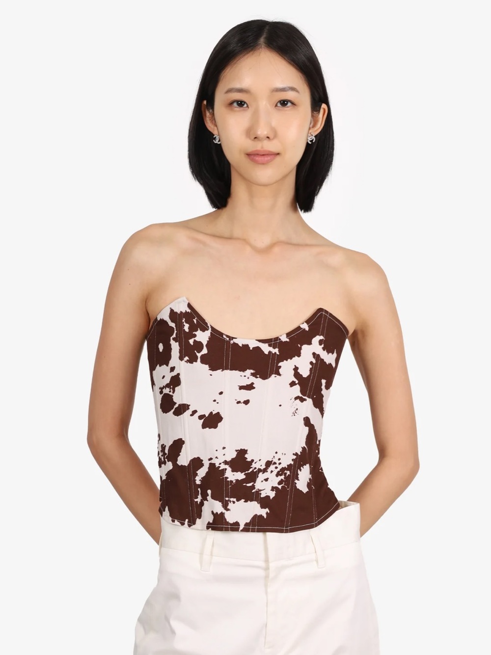 Miaou Brown and White Strapless Corset Camisole